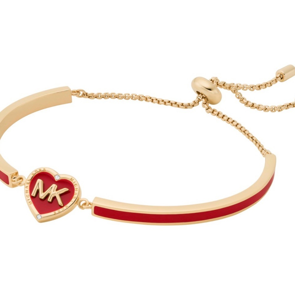 Michael Kors Gold-Tone and Red Enamel Heart Bracelet New